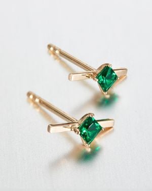 Jenny Bird 14k Princess Cut Emerald Bar Stud Earrings - Blue