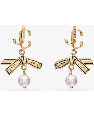 Jimmy Choo Ribbon Pearl Earring - Mettallic