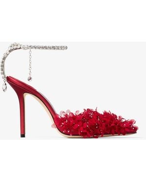 Jimmy Choo Saeda 100 Floral Embellished Court Shoes - Red