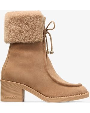 Jimmy Choo Hali 60 Suede Shearling Boots - Brown