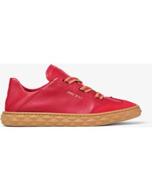 Jimmy Choo Diamond Light Logo-Embossed Leather Low-Top Trainers - Red