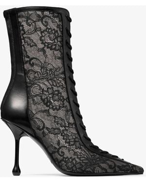 Jimmy Choo Scarlett 95 Leather-Lace Heeled Boots - Black