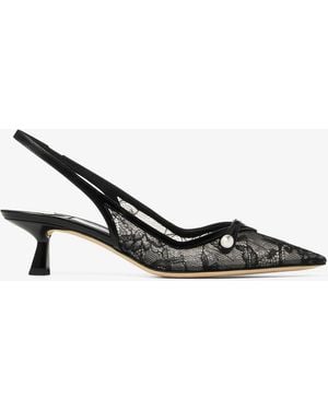 Jimmy Choo Amita 45 Lace-Leather Slingback Pumps - Black
