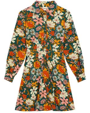 Joanie Clothing Spencer Retro Floral Print Jersey Shirt Dress - Blue