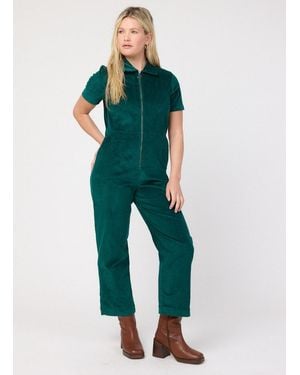 Joanie Clothing Robin Short Sleeve Corduroy Boilersuit - Green