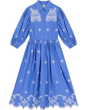 Joanie Clothing Rachida Embroidered Western Shirt Dress - Blue
