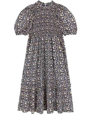 Joanie Clothing Priya Floral Print Puff Sleeve Midi Dress - Grey