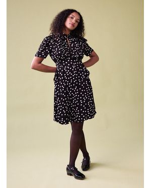 Joanie Clothing Delia Polka Dot Print Mini Tea Dress - Natural