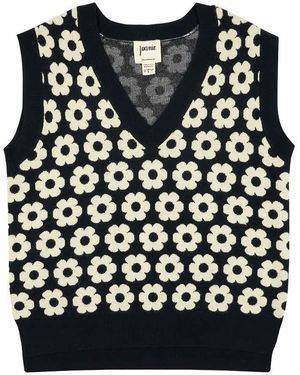 Joanie Clothing Erin Monochrome Daisy Print Sweater Vest - Blue