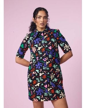 Joanie Clothing Anderson Modern Art Cut Out Print A-Line Shift Dress- Uk - Blue