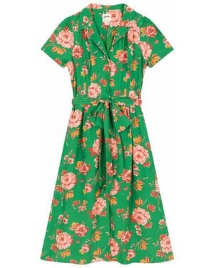 Joanie Clothing Eleri Sage Floral Print Crochet Trim Prairie Dress - Green
