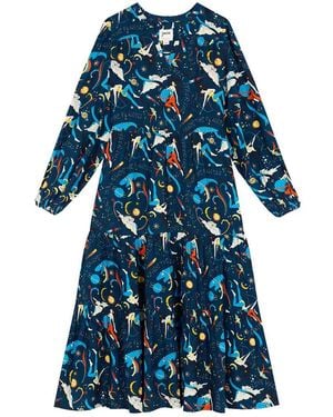 Joanie Clothing Cady Astrological Print Long Sleeve Smock Dress - Blue