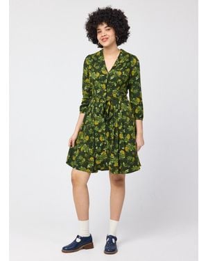 Joanie Clothing Barbara Oak Leaf Print Button-Through Dress- Uk - Brown