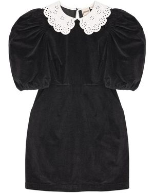 Joanie Clothing Della Oversized Collar Velvet Puff Sleeve Mini Dress - Black
