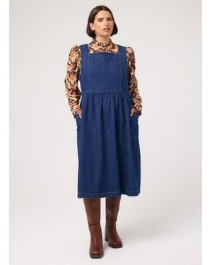 Joanie Clothing Mabel Denim Square Neck Pinafore Dress- Uk - Blue