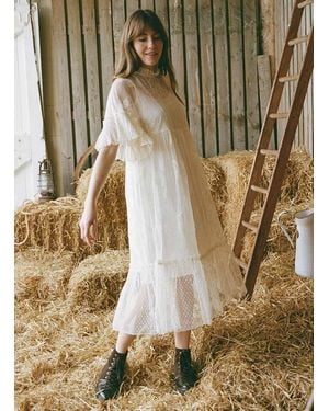 Joanie Clothing Havisham High Neck Lace Midi Dress - Natural