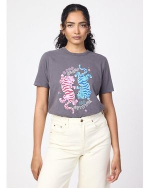 Joanie Clothing Parker Good Heart Bad Attitude Tiger Print Slogan Tee-L (Uk 16-18) - Purple