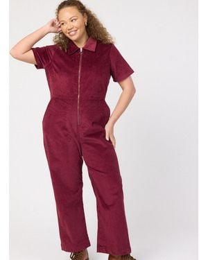Joanie Clothing Robin Short Sleeve Corduroy Boilersuit - Red