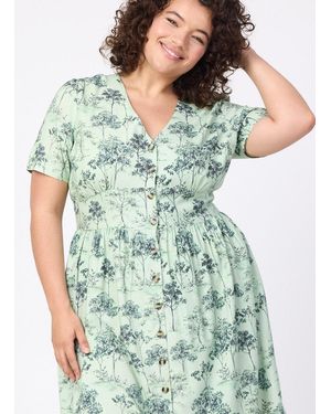 Joanie Clothing Natalie Tree Print Button-Down Tea Dress- Uk - Green