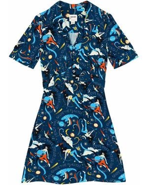 Joanie Clothing Spencer Retro Floral Print Jersey Shirt Dress - Blue