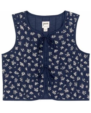 Joanie Clothing Giselle Ditsy Floral Print Quilted Tie Front Gilet - Blue