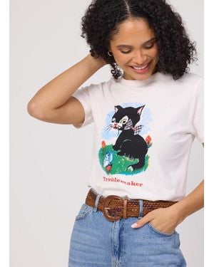 Joanie Clothing Fluffy Cat Print Graphic Slogan Tee-L (Uk 16-18) - Grey