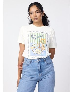 Joanie Clothing Rendezvous Bon Appetit Graphic Slogan Tee -L (Uk 16-18) - White