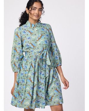 Joanie Clothing Andi Illustrated Dinosaur Print Shirt Dress- Uk - Blue