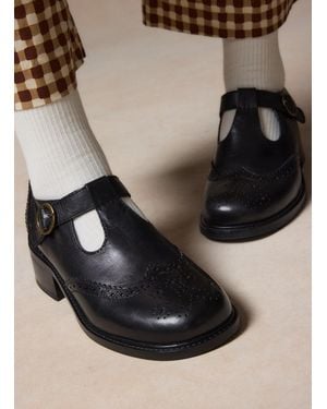 Joanie Clothing Grenoble Leather T-Bar Brogues - Black