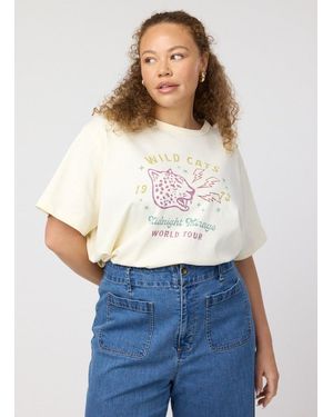 Joanie Clothing Polexia Wild Cats World Tour Boxy Fit Graphic Tee-L (Uk 16-18) - White