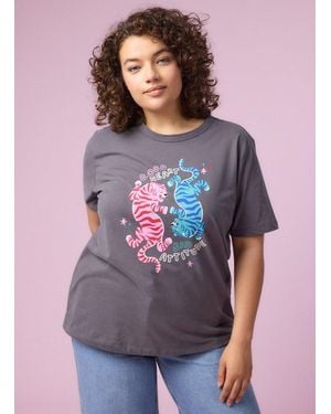 Joanie Clothing Parker Good Heart Bad Attitude Tiger Print Slogan Tee-L (Uk 16-18) - Purple