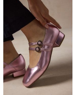 Joanie Clothing Paris Metallic Leather Mary Jane Shoes - Pink