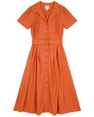 Joanie Clothing Phillipa Belted Midi Tea Dress - Orange