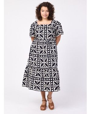 Joanie Clothing Georgia Monochrome Tile Print Square Neck Dress- Uk - White