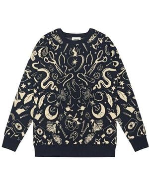 Joanie Clothing Damien Whimsical Macabre Print Sweater - Blue