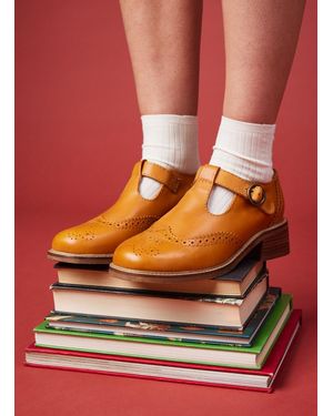 Joanie Clothing Grenoble Leather T-Bar Brogues - Orange