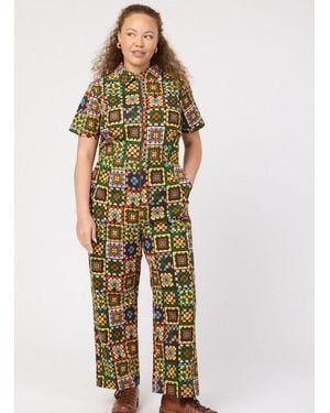 Joanie Clothing Robin Granny Squares Print Short Sleeve Boilersuit- Uk - Brown
