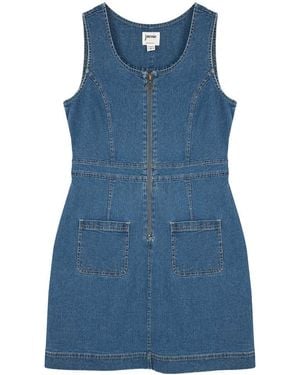 Joanie Clothing Mindy Mid Wash Denim Pinafore Dress - Blue