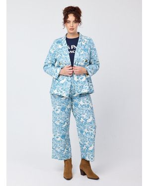 Joanie Clothing Pippa Ornamental Chinoiserie Print High Waist Trousers - Blue
