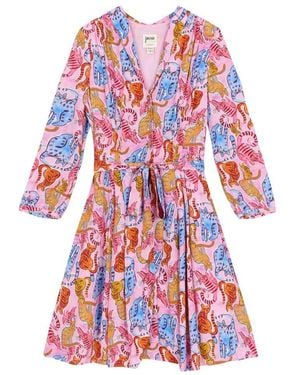 Joanie Clothing Barbara Painterly Cat Print Button-Through Dress- Uk - Red