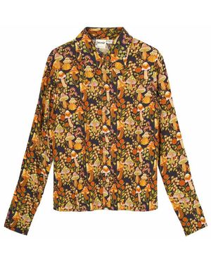 Joanie Clothing Velma Mushroom Print Dagger Collar Blouse - Brown