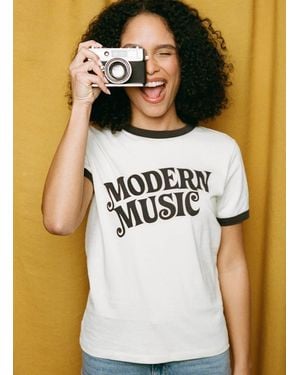 Joanie Clothing Hit Parade Modern Music Graphic Ringer Tee-L (Uk 16-18) - Metallic