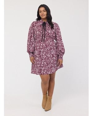 Joanie Clothing Paulina Peony Print Tie Neck Mini Dress - Red