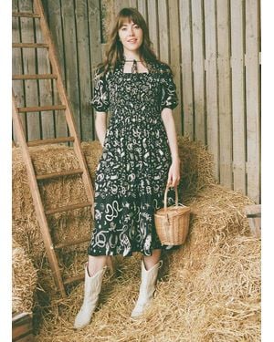 Joanie Clothing Jesse Western Print Tie Neck Midi Dress - Green