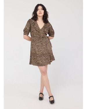 Joanie Clothing Laura Leopard Print Mini Wrap Dress - Brown