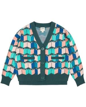 Joanie Clothing Lovelace Oversized Book Print Cardigan - Blue