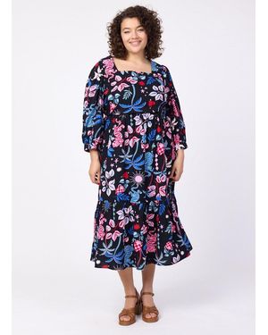 Joanie Clothing Candi Tropical Tiger Print Square Neck Midi Dress- Uk - Blue