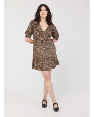 Joanie Clothing Laura Leopard Print Mini Wrap Dress - Natural