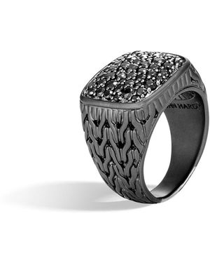 John Hardy Carved Chain Pavé Signet Ring - Gray