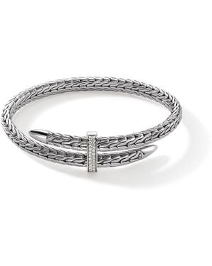 John Hardy Spear Pavé Flex Cuff Bracelet In Sterling Silver/18k Gold/black Rhodium - Metallic